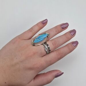 Reversable Synthetic Turquoise And White Opal Ring